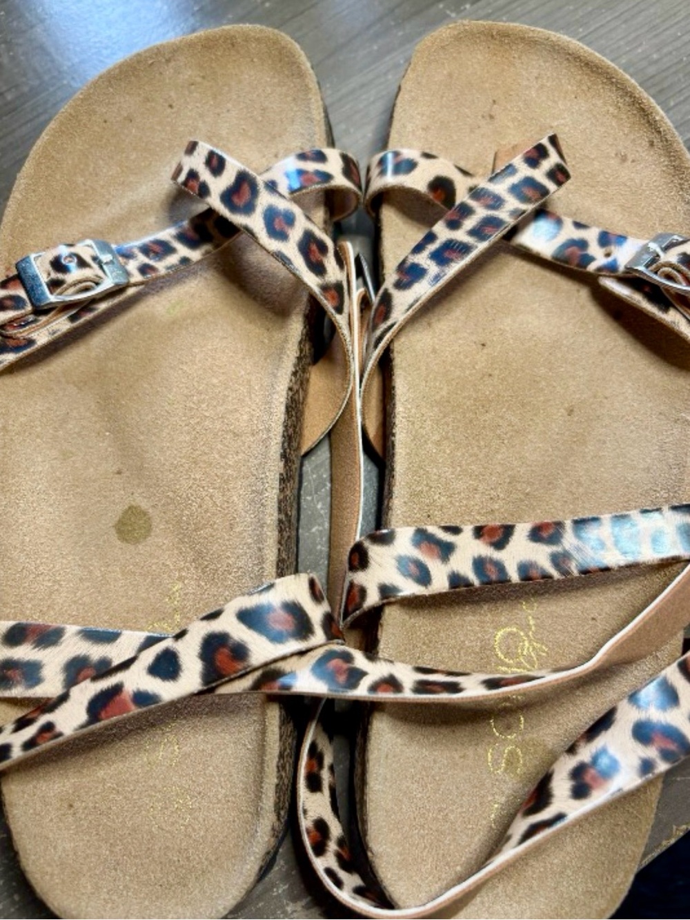 Soho Girls Leopard Print Strappy Sandals - Tan, Brown, Black Size 6.5